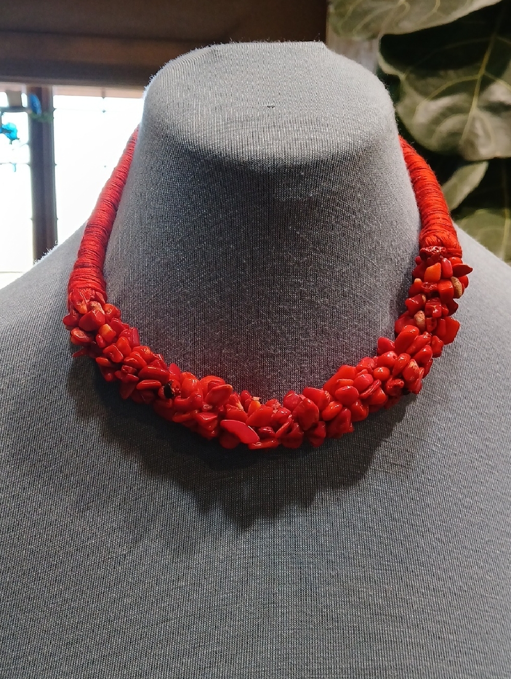 Red Beaded Statement Necklace - Women Jewelry